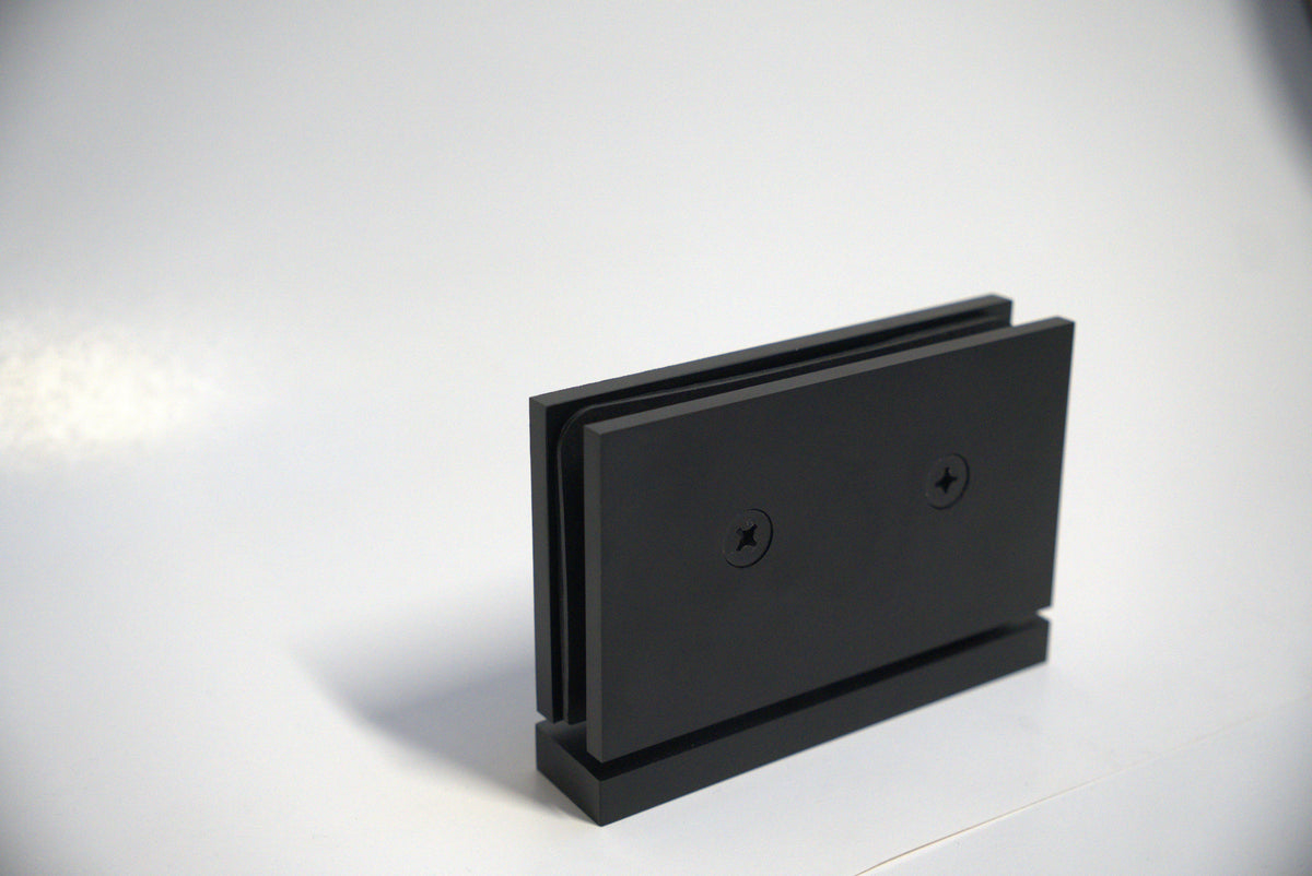 Heavy-duty hinge pivot for glass doors, top and bottom, by Best Glass Parts, featuring curved design for secure glass attachment.