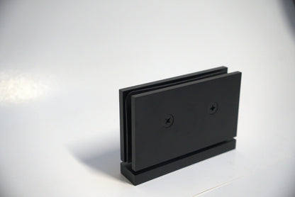 Heavy-duty hinge pivot for glass doors, top and bottom, by Best Glass Parts, featuring curved design for secure glass attachment.