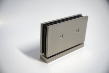 Heavy-duty hinge pivot for glass, top and bottom, by Best Glass Parts, showing curved metal components suitable for glass doors.