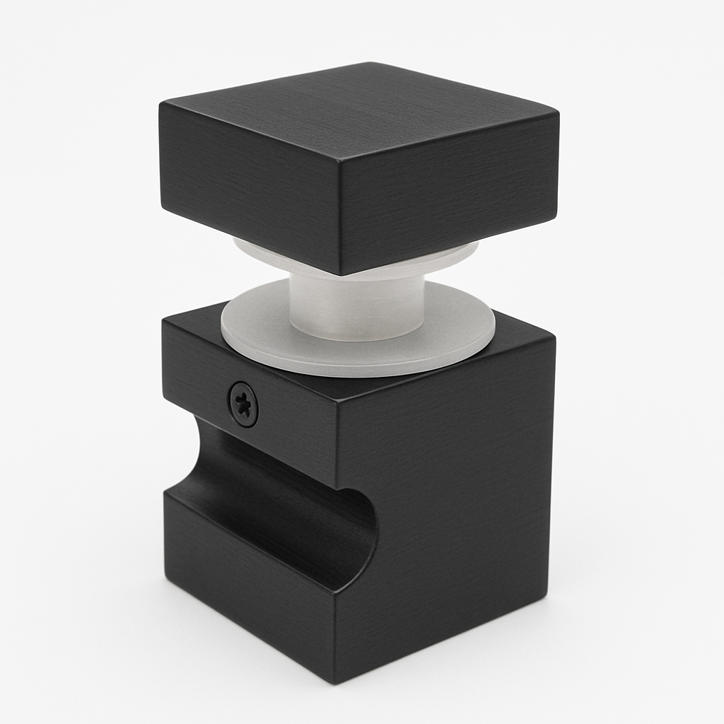Square glass knob by Best Glass Parts, clear with a polished surface, suitable for cabinets or furniture.