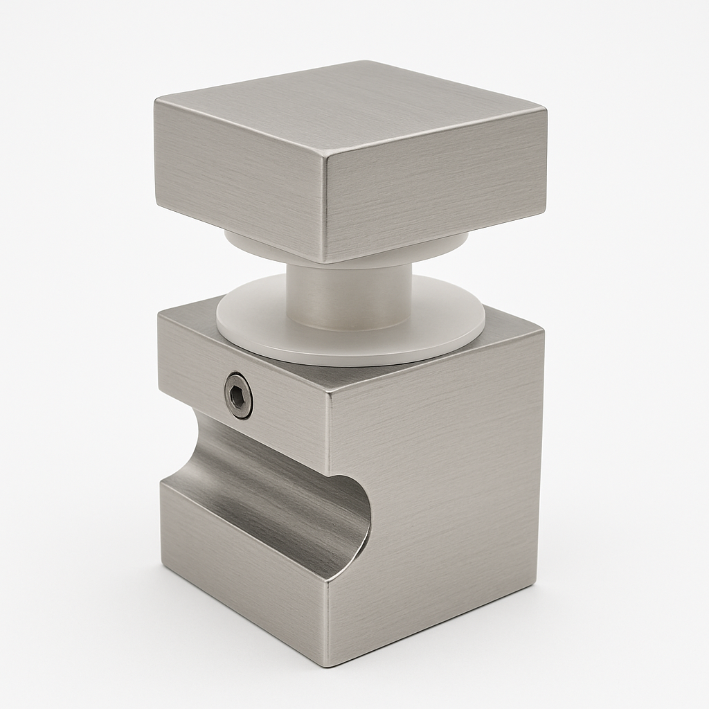 Square glass knob by Best Glass Parts, showcasing a clear, polished glass handle with a sleek, modern design.
