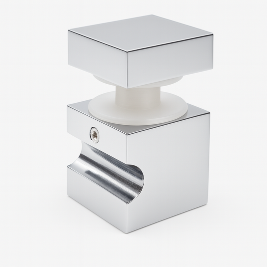 Square glass knob from Best Glass Parts, showcasing a clear, polished surface with a classic square shape for furniture or cabinet use.