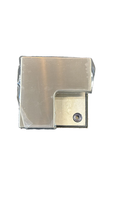 L-shaped connector door stop by Best Glass Parts, showing the metal bracket and rubber tip for securing glass doors.