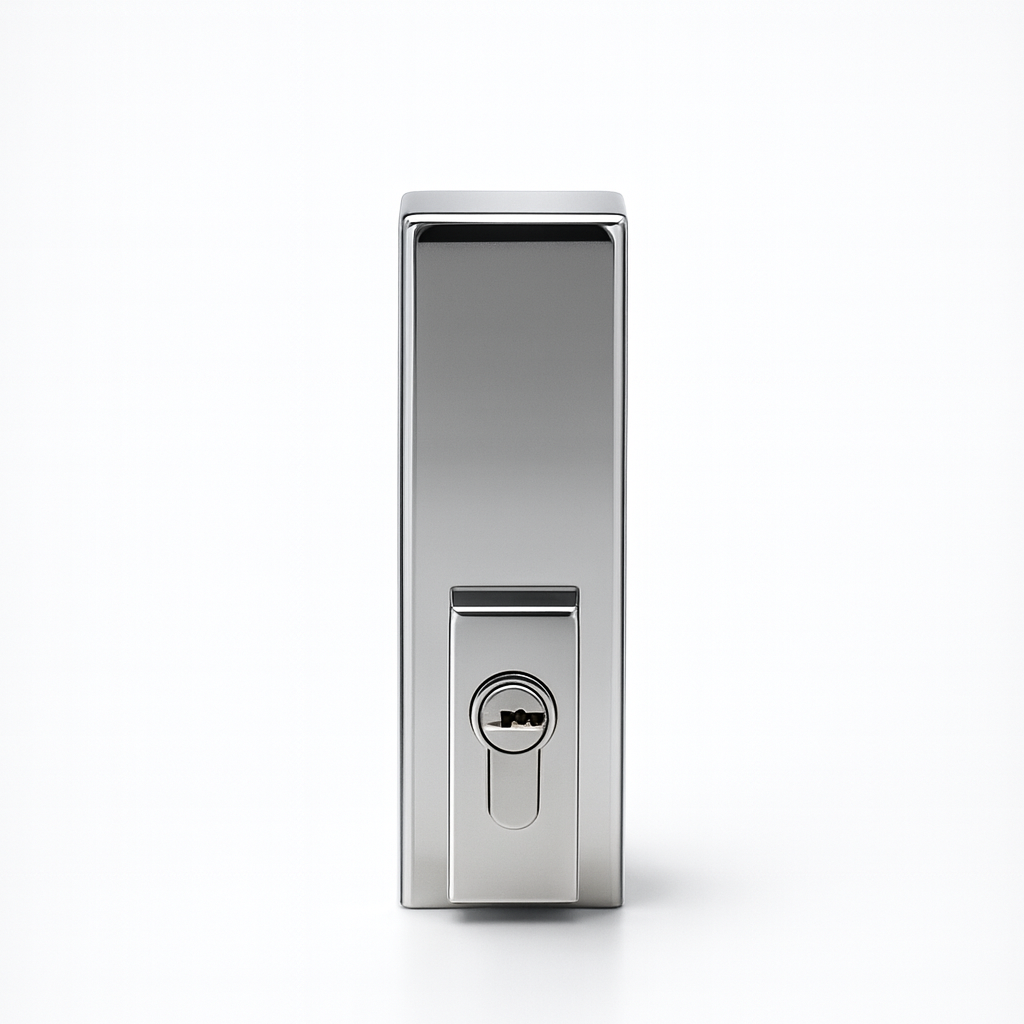 Close-up of the Best Glass Parts Patch Series Lock showing its metal body and locking mechanism.