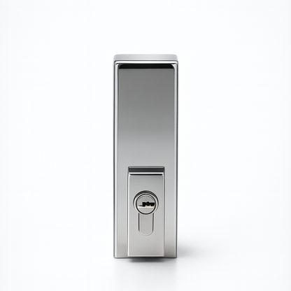 Close-up of the Best Glass Parts Patch Series Lock showing its metal body and locking mechanism.