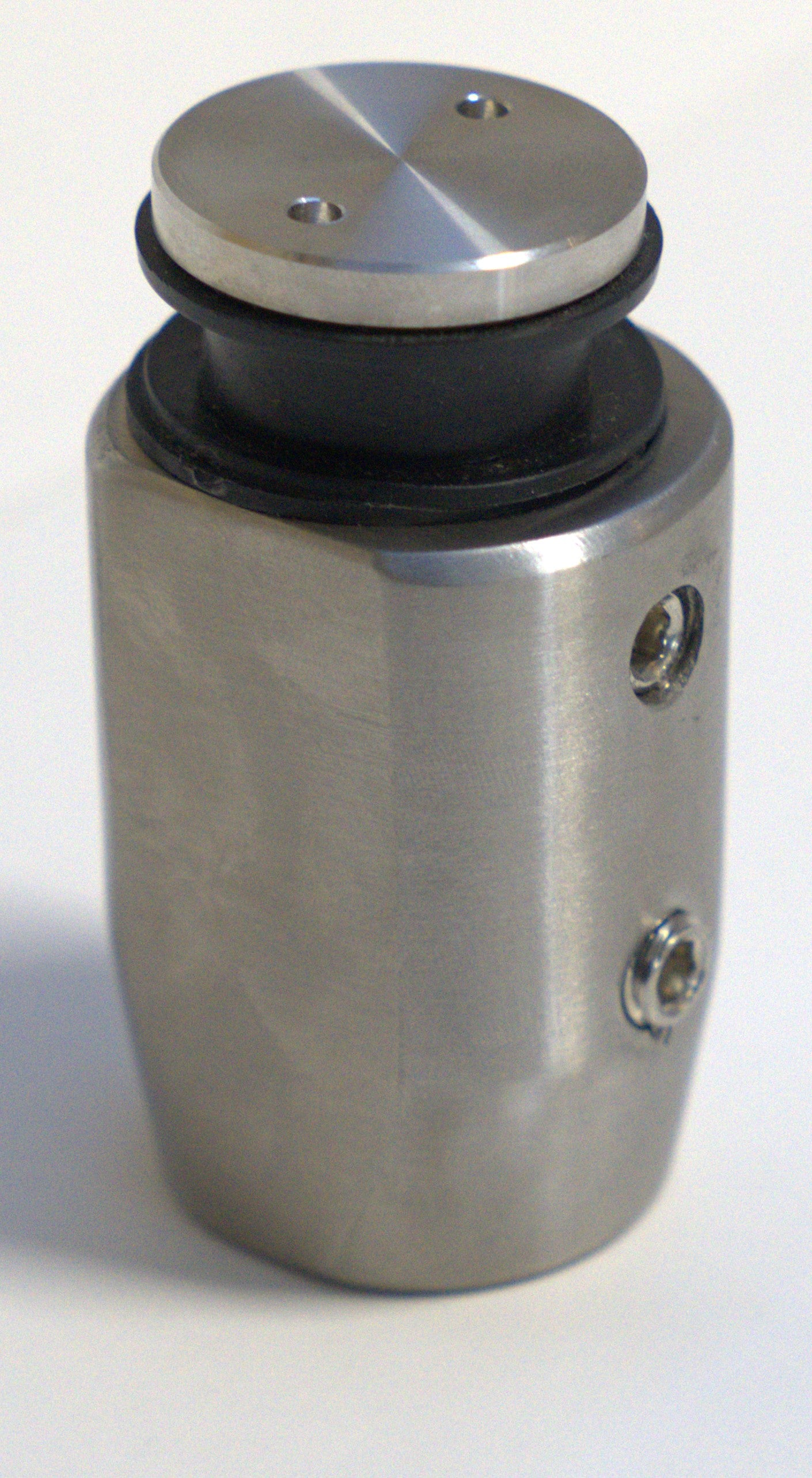 Round roller return panel clamp by Best Glass Parts, showing the smooth, polished metal surface and secure mounting features.
