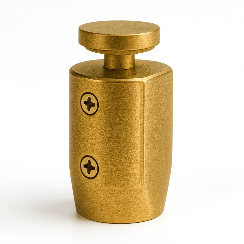 Round roller return panel clamp from Best Glass Parts, showcasing a sturdy metal fixture for securing glass panels.