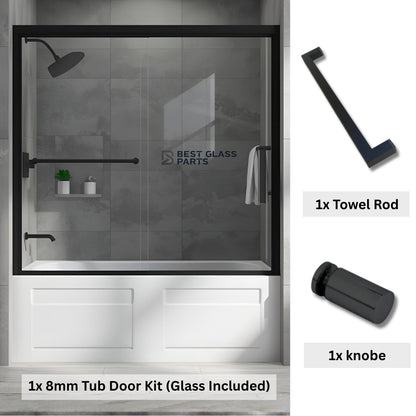 Chrome round 8mm glass tub door kit by Best Glass Parts, includes full set of glass and hardware for a sleek bathroom update.