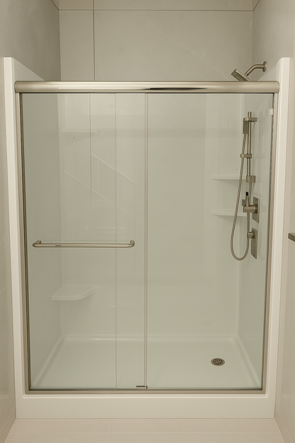 Chrome 8mm Nova Frame full glass set by Best Glass Parts, includes round glass panels for shower enclosure installation.