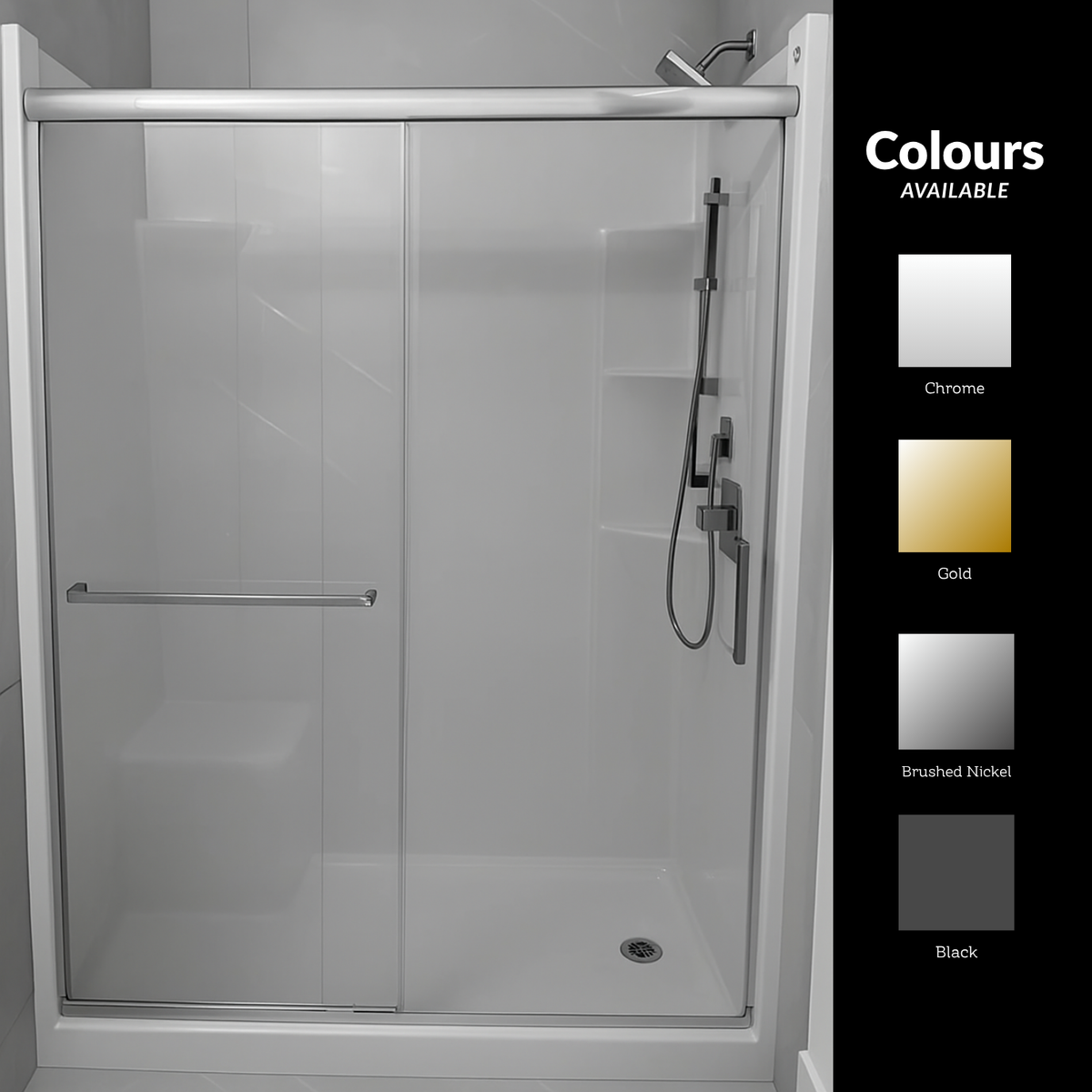 Chrome 8mm Nova Frame full set for glass installation, featuring a complete kit with round design by Best Glass Parts.