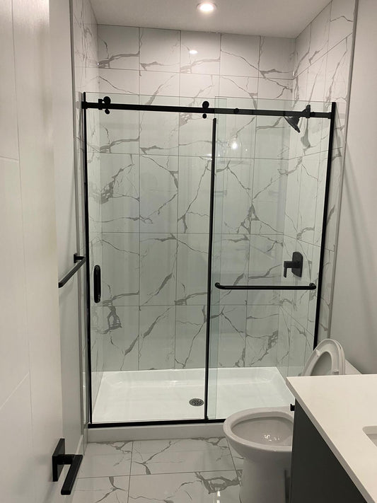 Black 8mm Skyline Roller full set by Best Glass Parts, featuring round design and durable construction for glass door hardware.