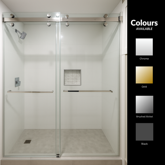 Chrome Crystal Wave Full Set with Double Roller for glass doors, includes all hardware components from Best Glass Parts.