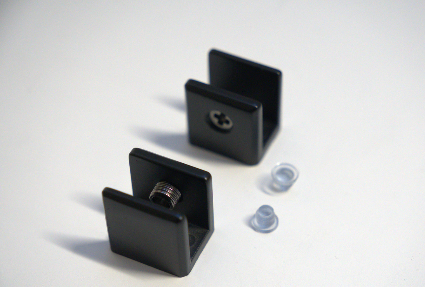 Square glass shelf bracket with 10mm thickness, designed for supporting glass shelves, by Best Glass Parts.