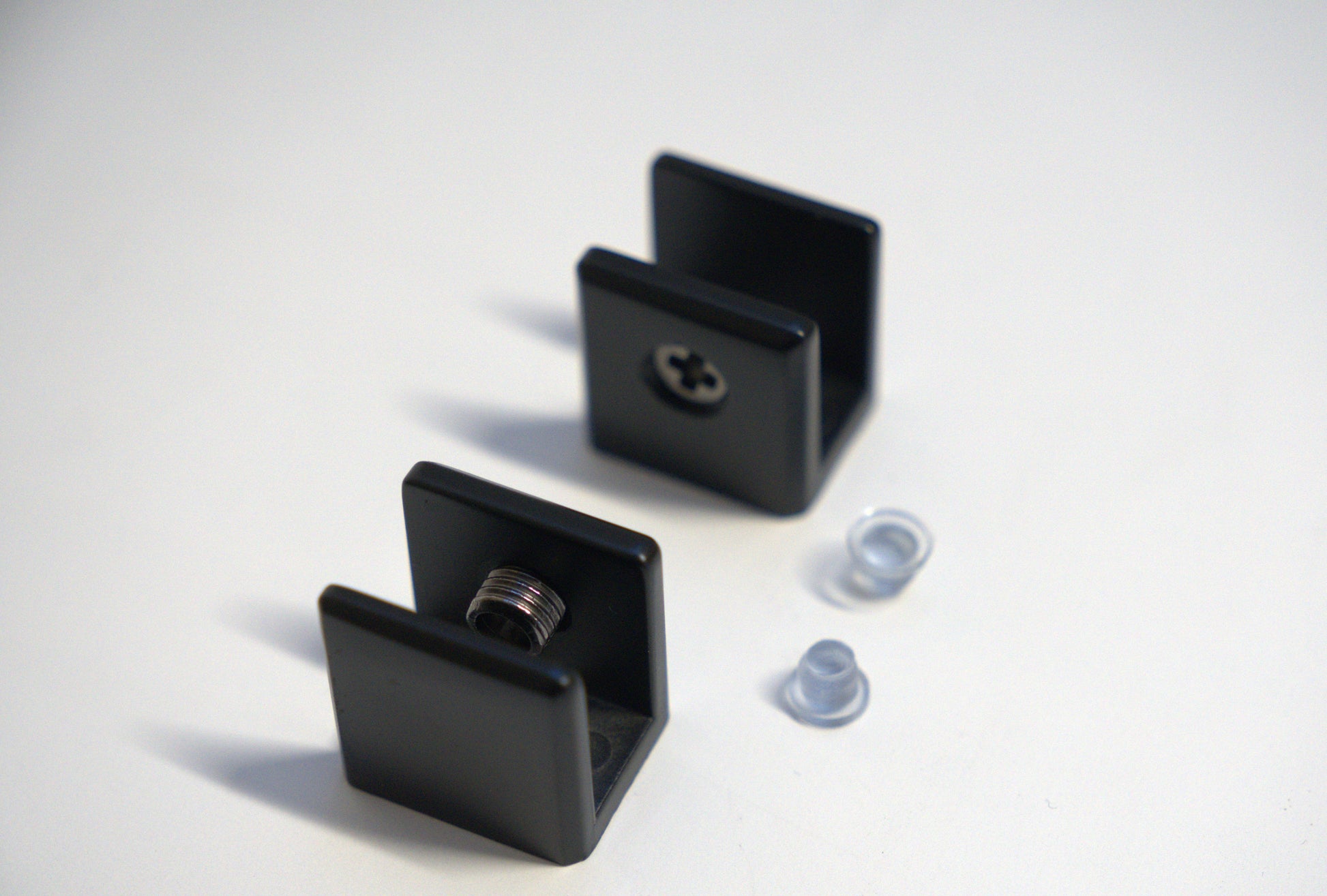 Square glass shelf bracket with 10mm thickness, designed for supporting glass shelves, by Best Glass Parts.