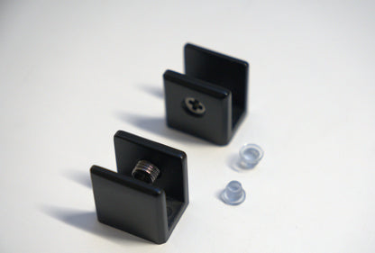 Square glass shelf bracket with 10mm thickness, designed for supporting glass shelves, by Best Glass Parts.