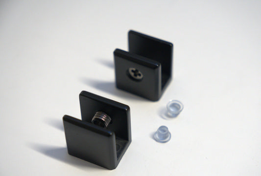 Chrome showcase shelf bracket with 10mm square glass support, designed for modern display shelving by Best Glass Parts.