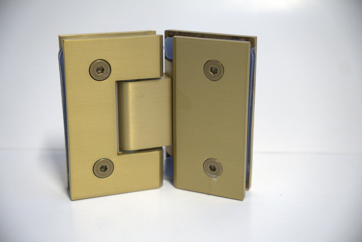 Glass-to-glass hinge for shower doors, Standard GEN Hinge 135 from Best Glass Parts, showing the hinge mechanism and mounting details.