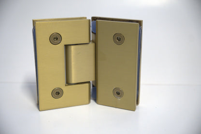 Glass-to-glass hinge for shower doors, Standard GEN Hinge 135 from Best Glass Parts, showing the hinge mechanism and mounting details.