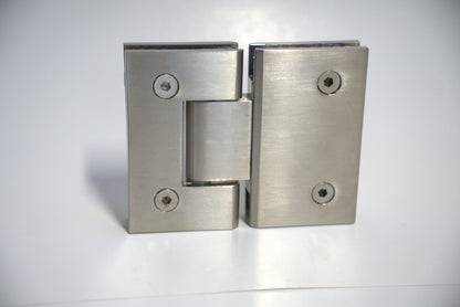 Glass-to-glass standard hinge for shower doors, 180-degree swing, by Best Glass Parts, suitable for frameless shower enclosure.