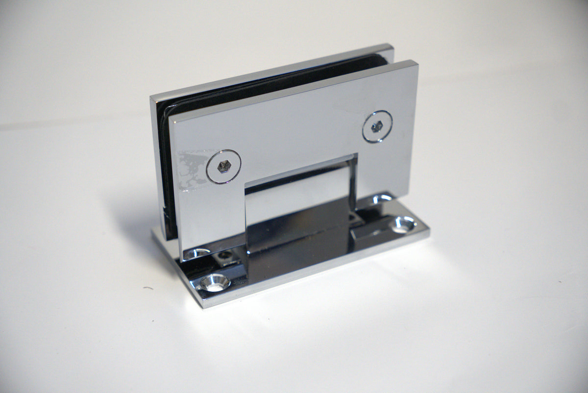 Standard GEN Hinge Wall to Glass H Plate by Best Glass Parts, close-up showing sleek metal hinge for glass shower doors.