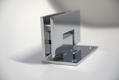 Standard GEN hinge wall to glass offset plate by Best Glass Parts, showing metal hinge and glass mounting hardware.