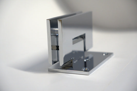 Standard GEN hinge wall to glass offset plate by Best Glass Parts, showing metal hinge and glass mounting hardware.