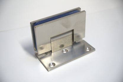 Standard GEN hinge wall to glass offset plate by Best Glass Parts, showing a metal hinge with mounting plate for glass installation.