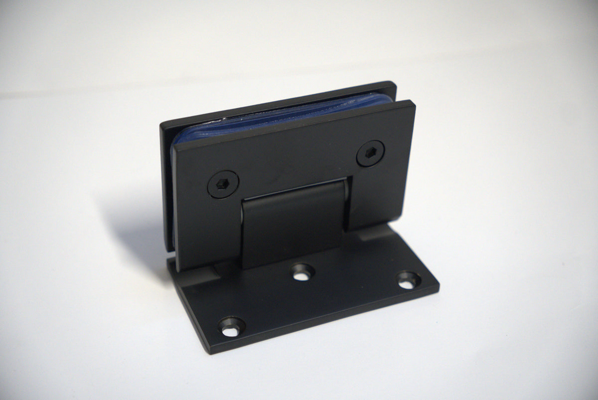 Standard GEN hinge wall to glass offset plate by Best Glass Parts, showing the metal hinge and glass mounting setup.