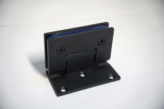 Standard GEN hinge wall to glass offset plate by Best Glass Parts, showing the metal hinge and glass mounting setup.