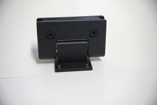 Standard GEN hinge wall to glass short plate by Best Glass Parts, showing the hinge mechanism and mounting plate on glass.