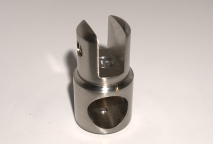 Support bar clamp for glass to rod, half-open design, by Best Glass Parts, shown holding glass securely in place.