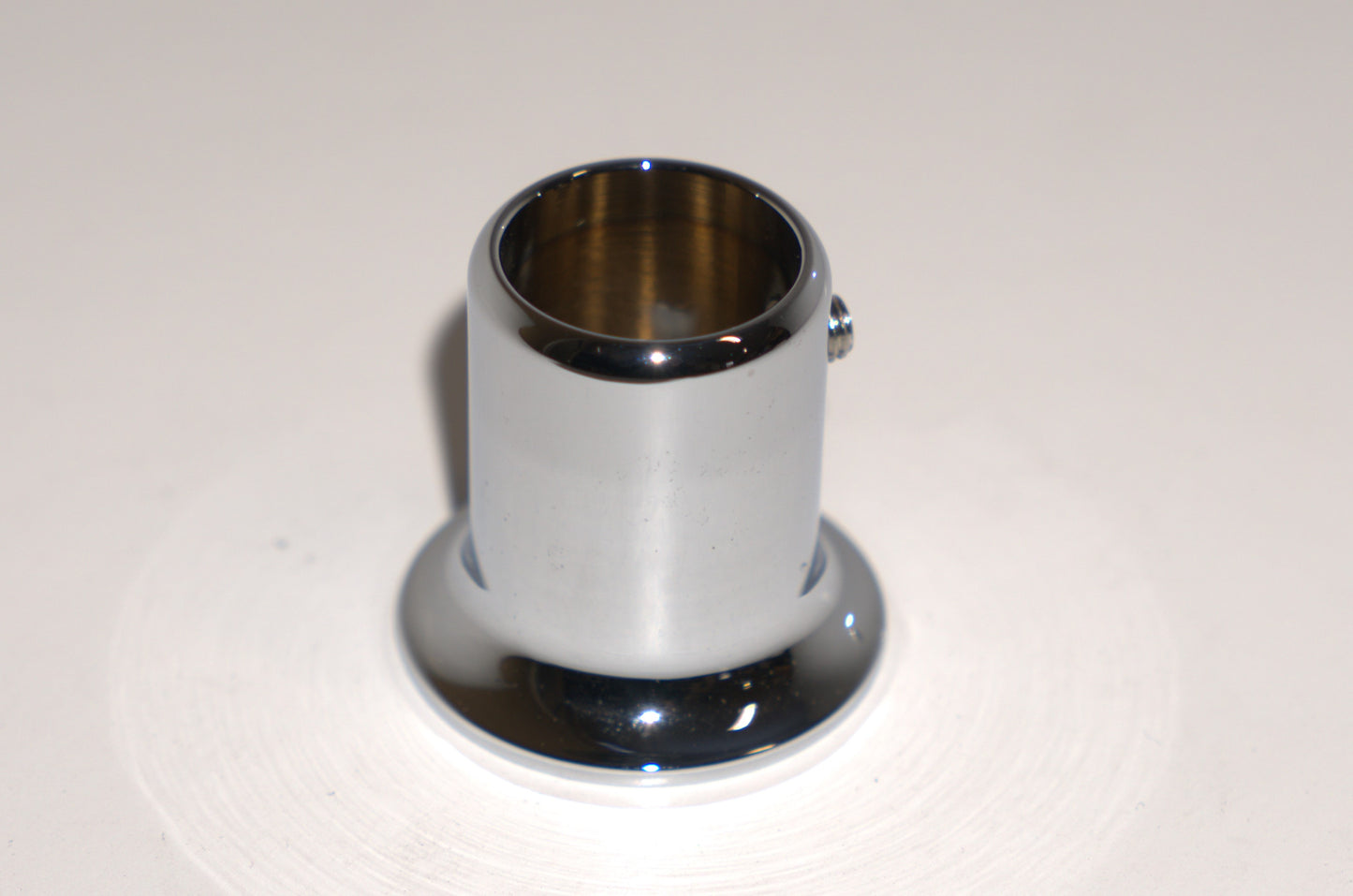 Chrome support bar flange wall to rod fitting from Best Glass Parts, securely attaching shower rods to walls.