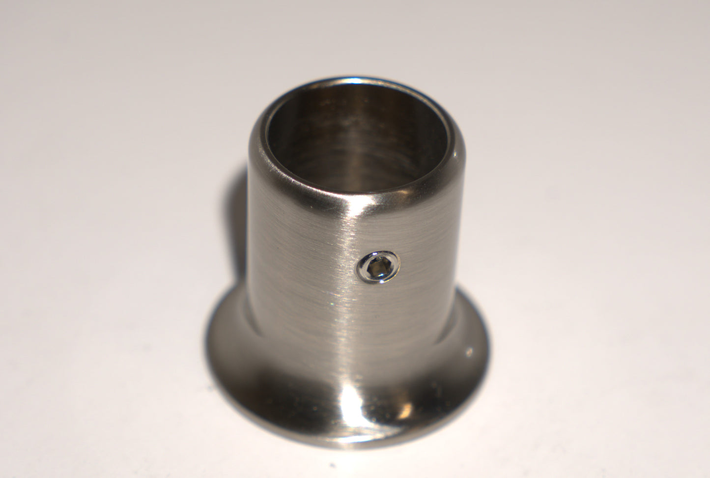 Bronze support bar flange for wall-mounted rod from Best Glass Parts, shown with mounting hardware and wall attachment.