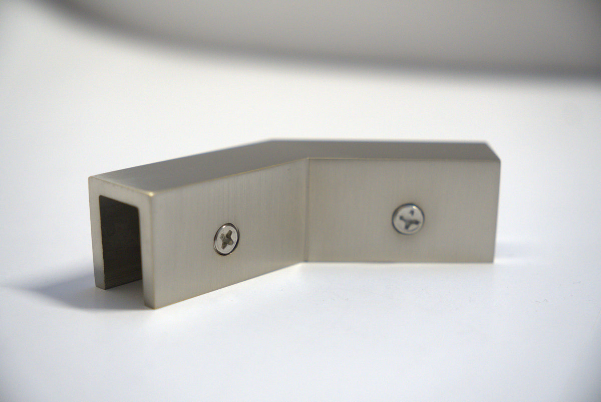 Best Glass Parts Top Clamp 135 in brushed nickel finish, securely holding glass panels with a sleek, durable design.