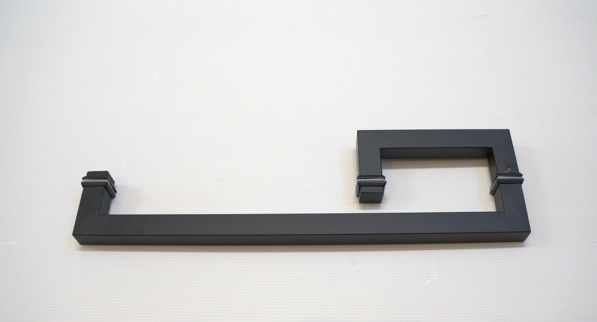 Square 8-inch by 18-inch towel bar return handle by Best Glass Parts, showcasing the sleek black finish and modern design.