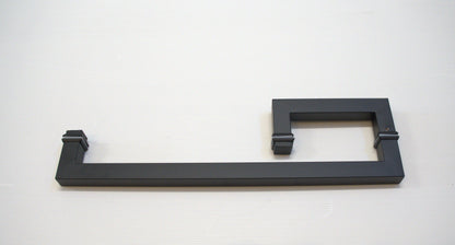 Square 8-inch by 18-inch towel bar return handle by Best Glass Parts, showcasing the sleek black finish and modern design.