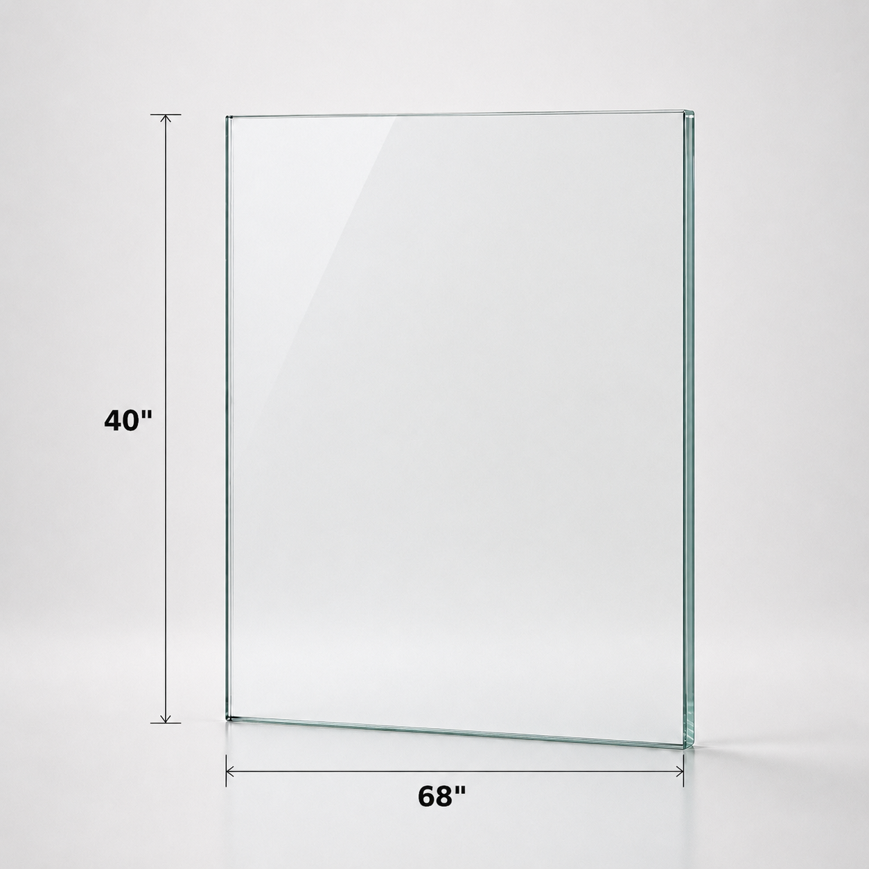 Tempered glass railing panel, 12mm thick, 40 inches high, by Best Glass Parts, showing clear safety glass with polished edges.