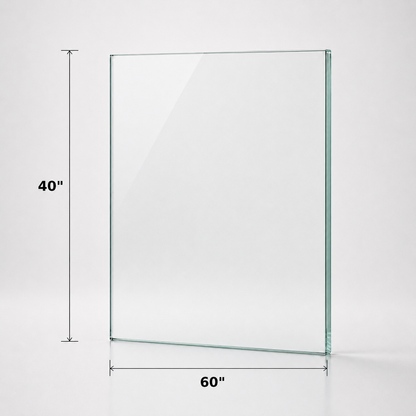 Tempered 12mm (1/2") glass panel for railing, 40 inches high, by Best Glass Parts, showing clear safety glass in a modern railing setup.