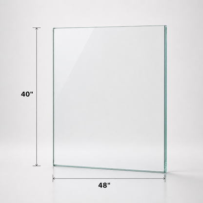 Tempered 12mm thick railing glass panel, 40 inches high, with clear safety glass for balcony or staircase railing installation.