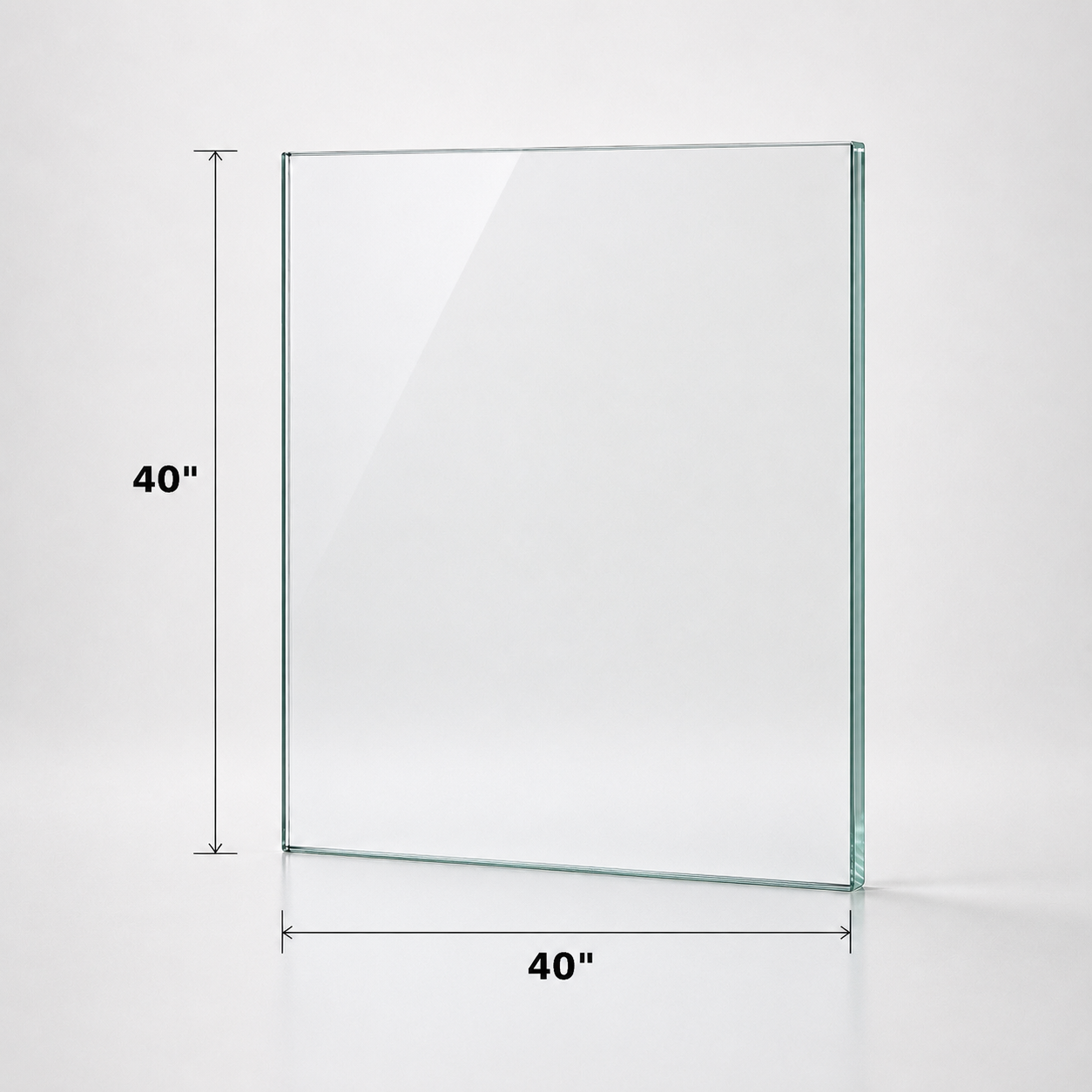 Tempered 12mm (1/2") glass panel for railing, 40 inches high, from Best Glass Parts, showing clear safety glass with polished edges.