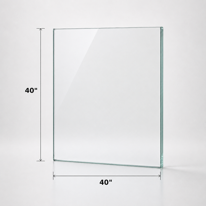 Tempered 12mm (1/2") glass panel for railing, 40 inches high, from Best Glass Parts, showing clear safety glass with polished edges.