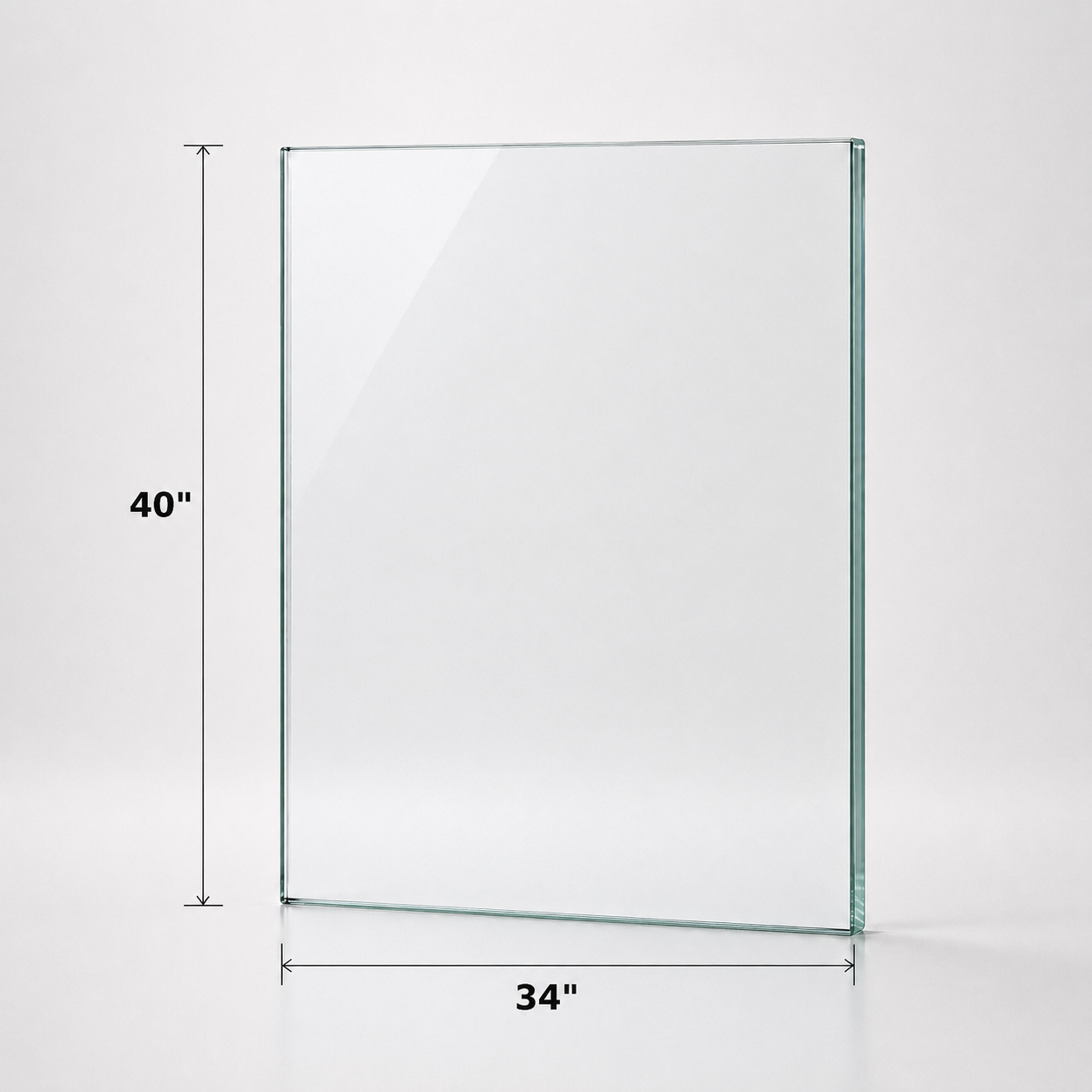 Tempered glass railing panel, 40 inches high, 12mm thickness, from Best Glass Parts, with clear, smooth glass surface and polished edges.