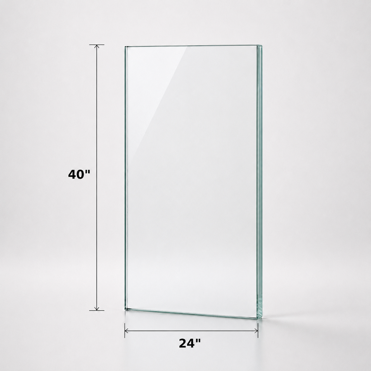 12mm tempered glass panel for railing, 40 inches high, by Best Glass Parts, shown with transparent, smooth surface and clean edges.