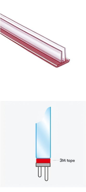 Clear Shower Sweep Sticky T Double Fin, 96-inch long, by Best Glass Parts, designed to prevent water leaks in shower enclosures
