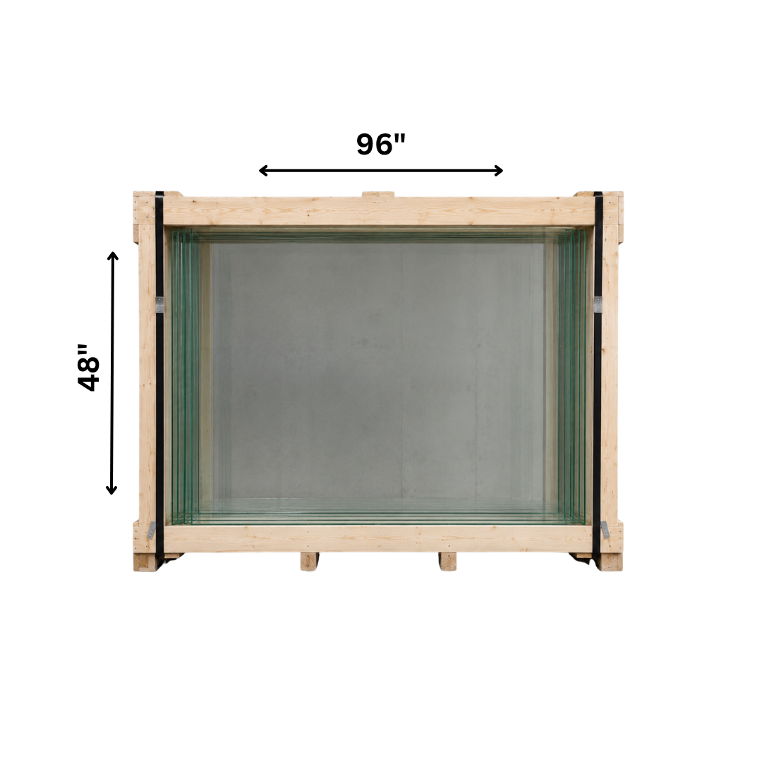 Clear 10mm thick glass sheets by Best Glass Parts, 96x48 inches, set of 30, with smooth transparent surface.