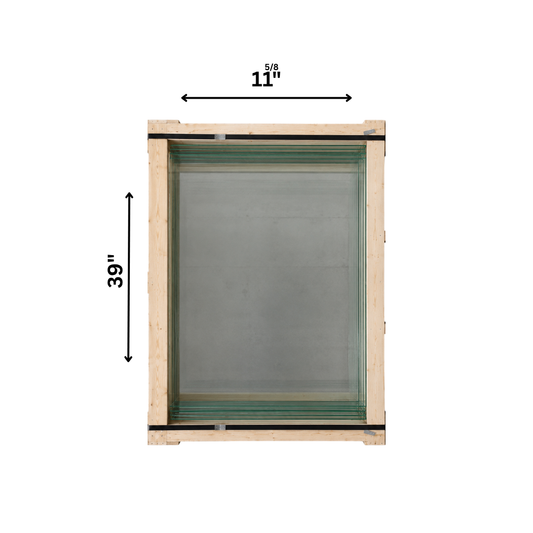 Clear glass sheet from Best Glass Parts, 3mm thick, 39x11-5/8 inches, showing a transparent rectangular glass crate sheet.