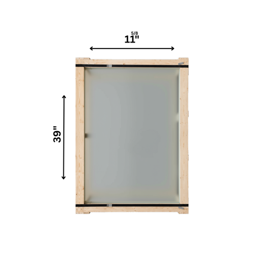 Frosted glass sheet from Best Glass Parts, 3mm thick, 39x11-5/8 inches, stacked in a crate for installation or crafting.