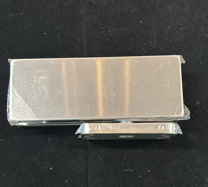 Chrome bottom floor hinge for glass shower doors by Best Glass Parts, showing the sleek, durable metal hinge with mounting components.