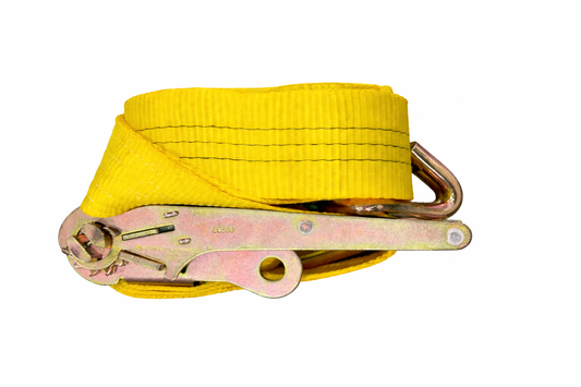 Heavy-duty 3x32-inch cargo ratchet strap from Best Glass Parts with durable metal hooks and reinforced webbing for secure transport.