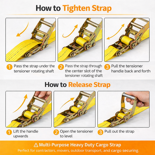 Heavy duty 3x32-inch cargo ratchet strap by Best Glass Parts, featuring durable webbing and secure locking mechanism.